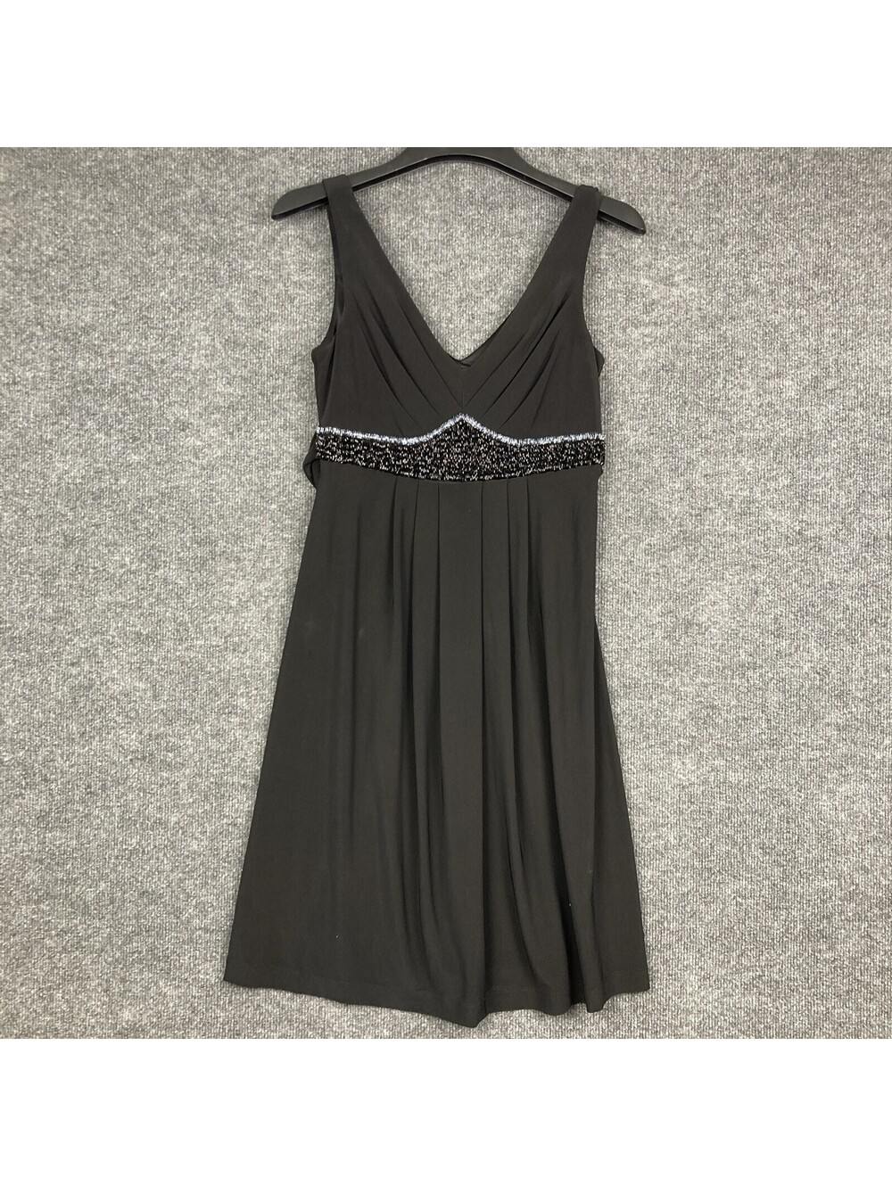 Bisou Bisou Womens Size 4 Black Beaded Empire Waist  V-Neck Cocktail Dress EUC